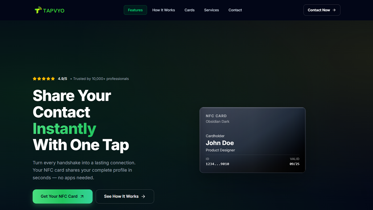 TapVyo NFC Smart Business Card Platform
